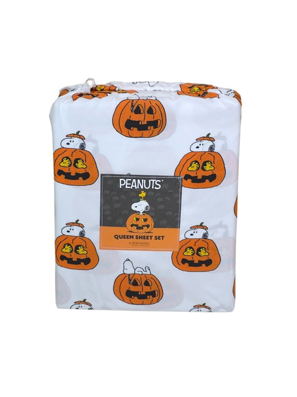 Peanuts Halloween Queen Sheet Set By Berkshire Snoopy & Woodstock On Pumpkins